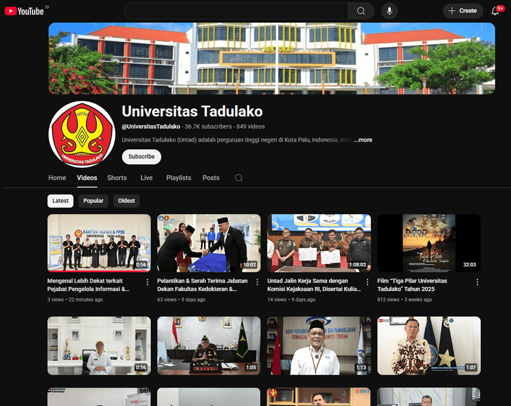Chanel Youtube Universitas Tadulako