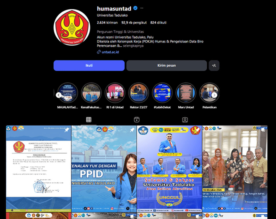 instagram Universitas Tadulako